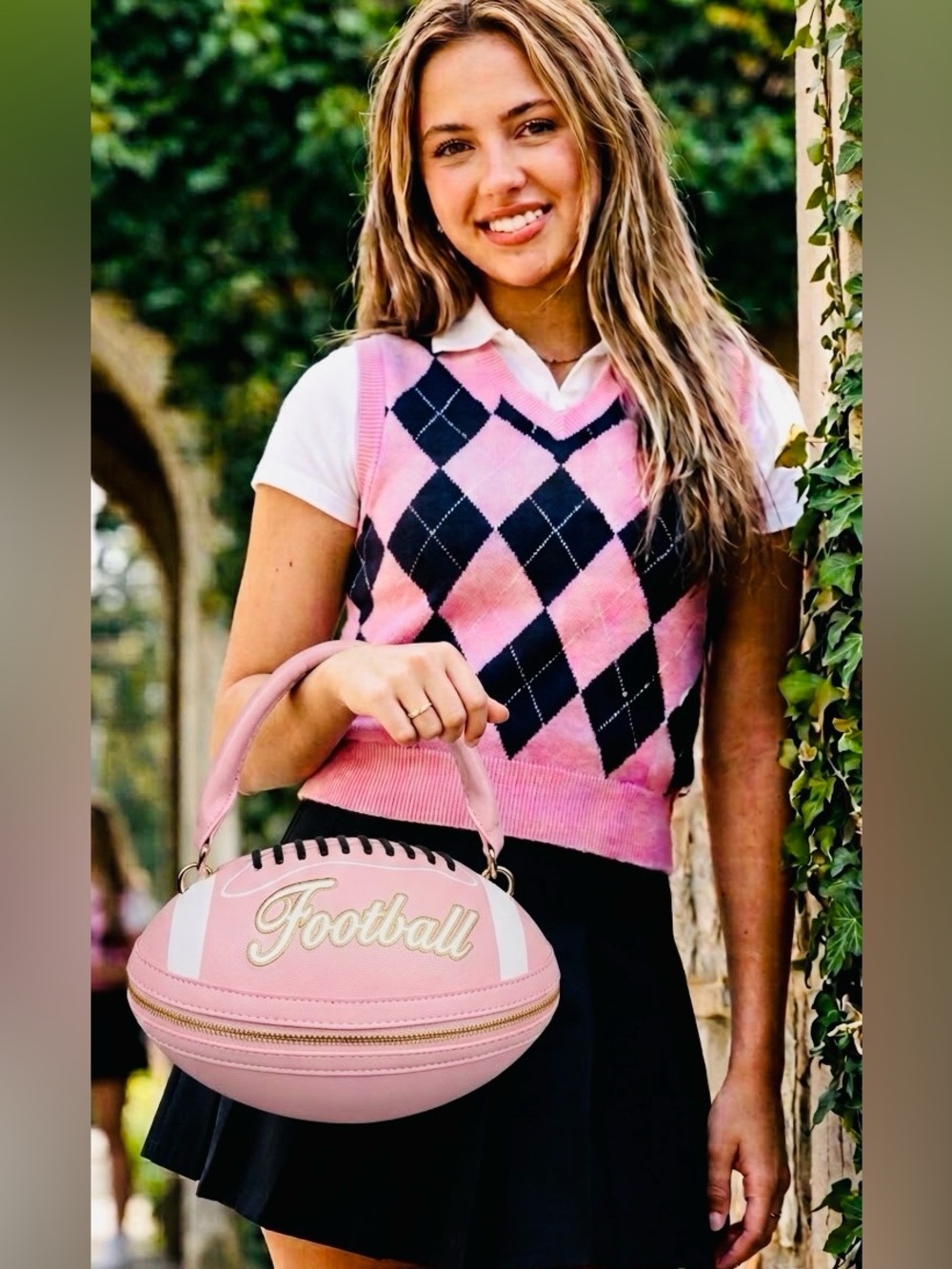 Pink Novelty 'Football' Handbag top handle with crossbody chain - NWT